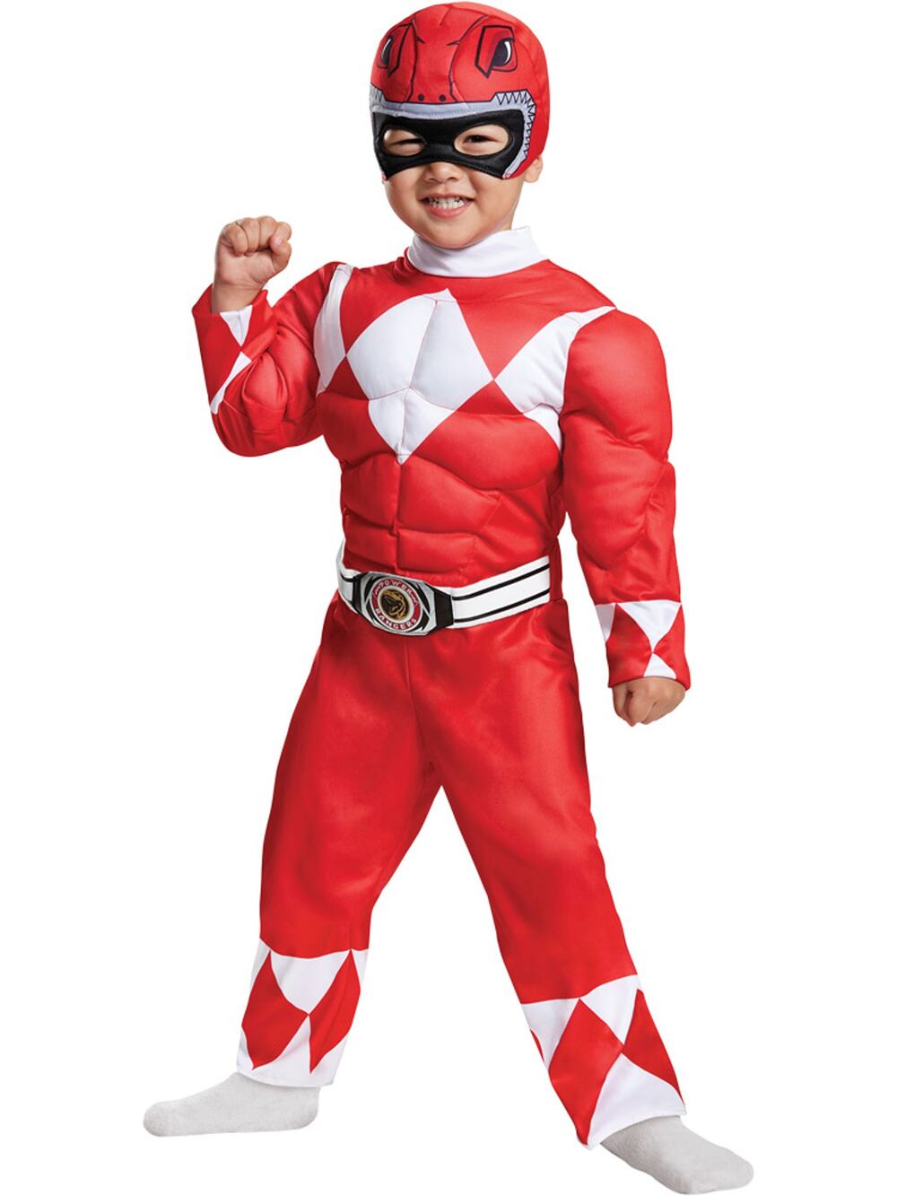 BOYS RED POWER RANGER MUSCLE HALLOWEEN COSTUME 3-4T NEW
